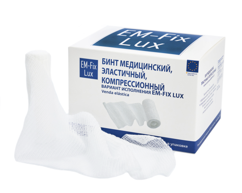 Бинт медицинский эластичный компрессионный вариант исполнения EM-Fix Lux,размер 12 см х 4м, цвет белый, уп. 20 шт